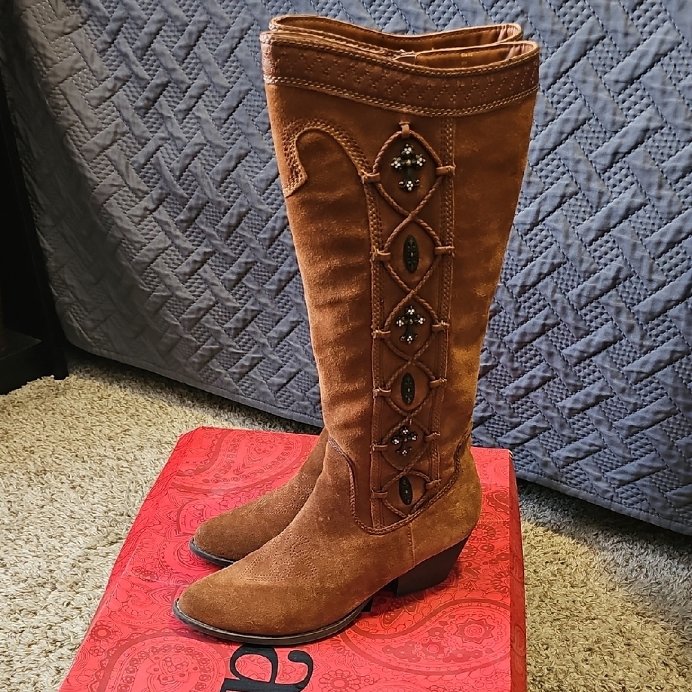 Reba Blairs Pecan Embellished Heeled Boots, Womens Size 9M